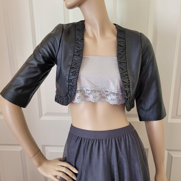 BCBGeneration Cropped Leather Jacket Bolero Shrug SZ S Black - Picture 1 of 13